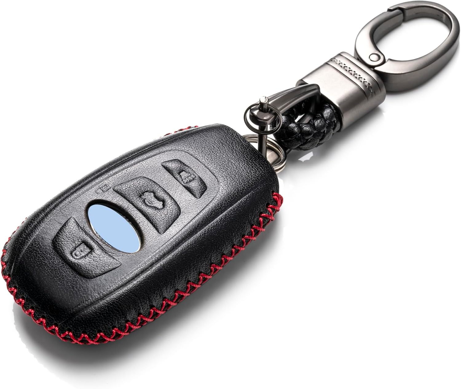 Leather Smart Key Fob Case Cover Compatible with Subaru Forester, Impreza, Outback, WRX, BRZ, XV Crosstrek, Ascent, Solterra (2014 – 2026 Models) – 4 Buttons, Black/Red