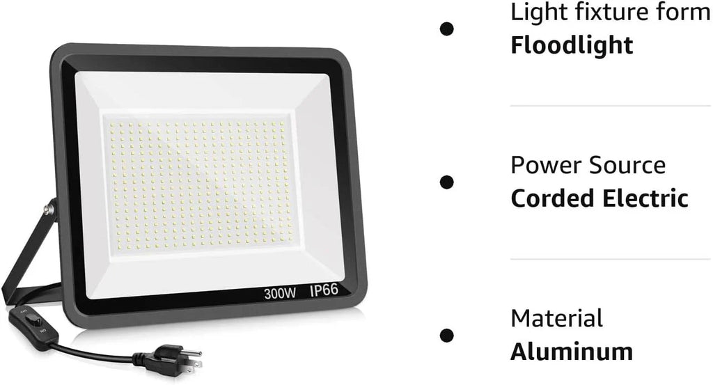 3 Pack 200W LED Flood Light,Super Bright Exterior Security Lights With Plug,IP66 Waterproof Outdoor Flood Light, 22800lm 5000K Daylight White Floodlight for Yard, Garden,Basketball Court, Arena