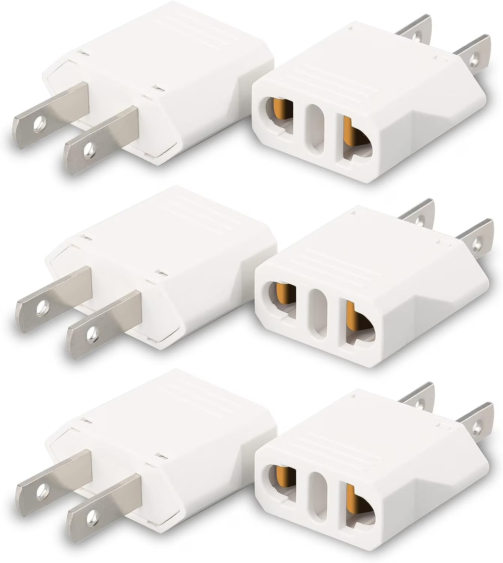 6 Pack European to US Plug Adapter, Plug Adapter European to American, EU to US Plug Adapter, 220V to 110V Adapter Plug for Travel, Europe to American Canada Mexico Power Plug Converter (Type A)