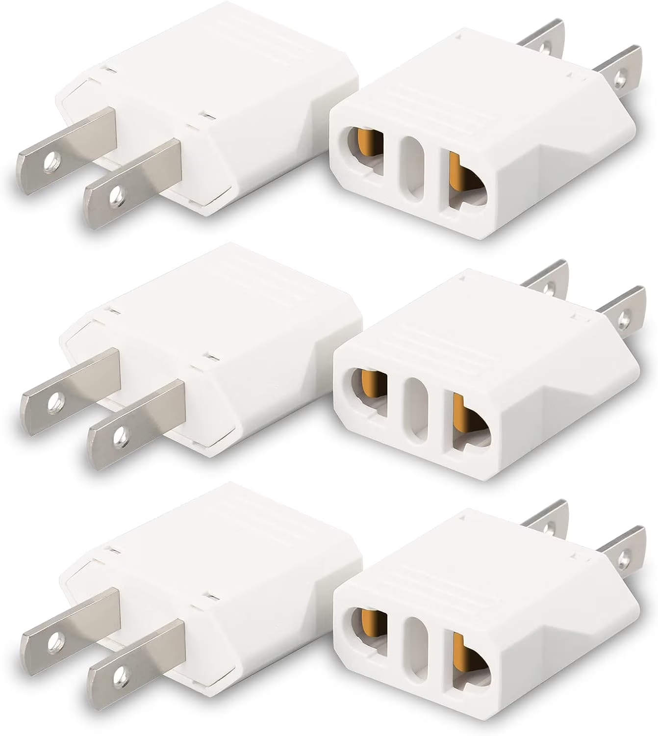 6 Pack European to US Plug Adapter, Plug Adapter European to American, EU to US Plug Adapter, 220V to 110V Adapter Plug for Travel, Europe to American Canada Mexico Power Plug Converter (Type A)
